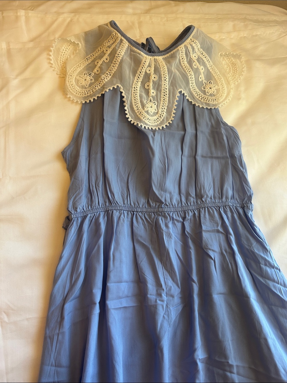 Light Blue Dress with Ivory Lace Collar